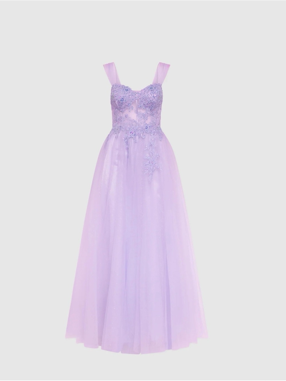 Lilac Beaded Tulle Evening Gown